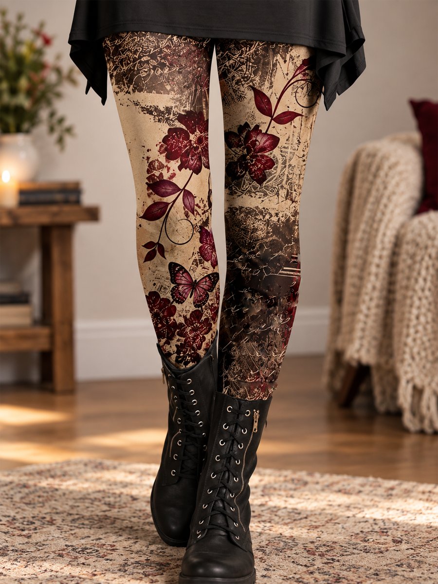 Femme Automne/Hiver Floral Art Imprimé Leggings Velours