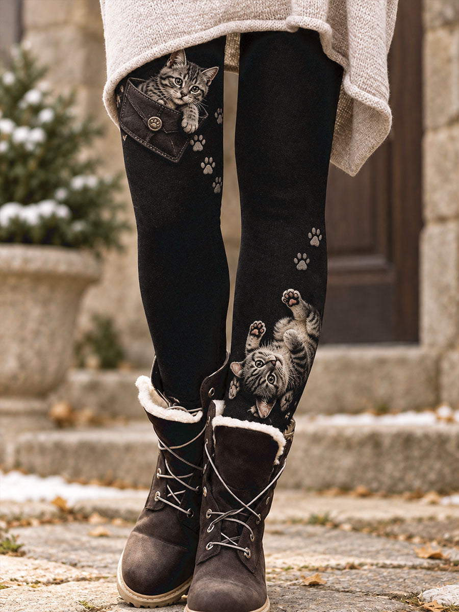 Leggings imprimés floraux motifs pattes d'animaux pour femme, collection automne/hiver