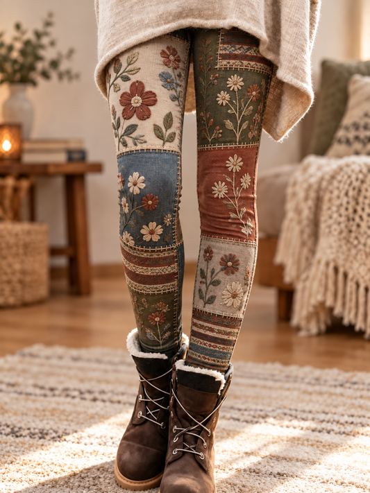Leggings en velours à imprimé floral artistique pour femme, collection automne/hiver