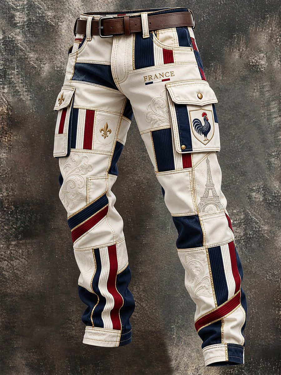 Pantalon de travail décontracté à drapeau patriotique français pour hommes