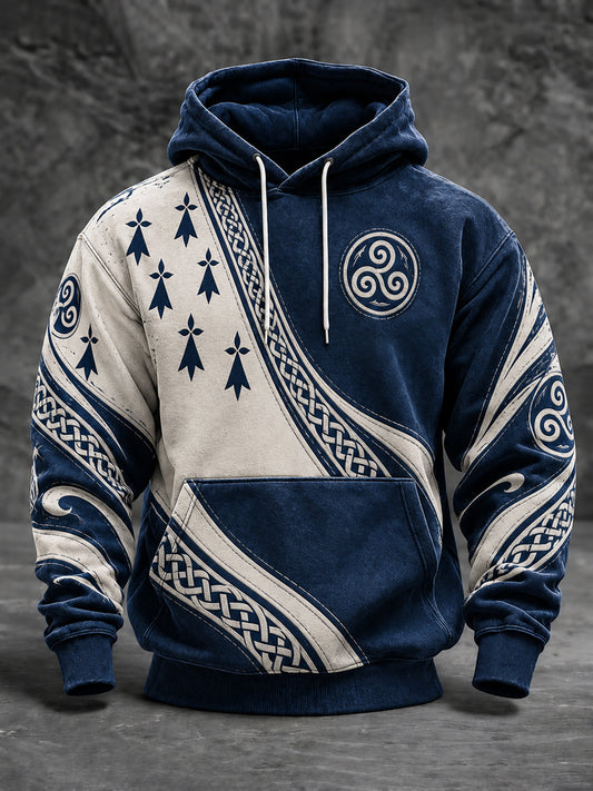 Sweat à capuche oversize à épaules tombantes avec poches pour homme, style Bretagne, France