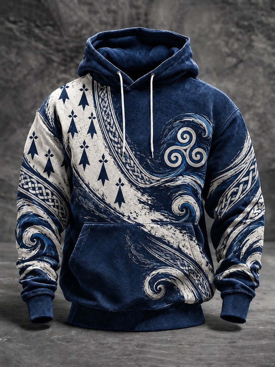 Sweat à capuche oversize à épaules tombantes avec poches pour homme, style Bretagne, France