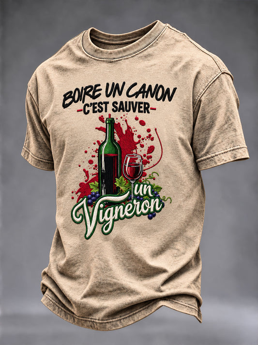 T-shirt Boire Un Canon Homme-C'est Sauver - Un Vigneron Print