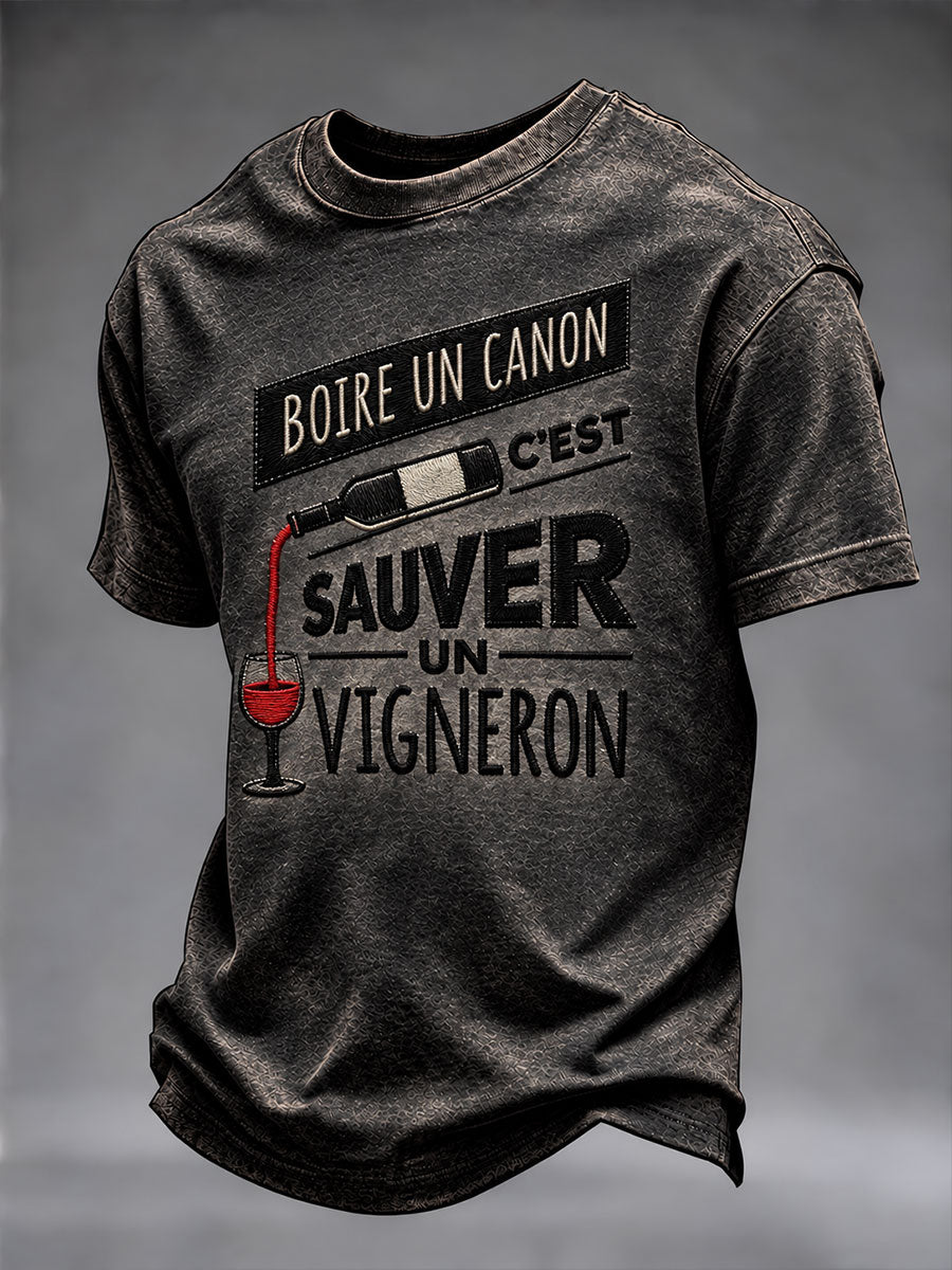 T-shirt pour hommes «Boire un canon, c’est sauver un vigneron»