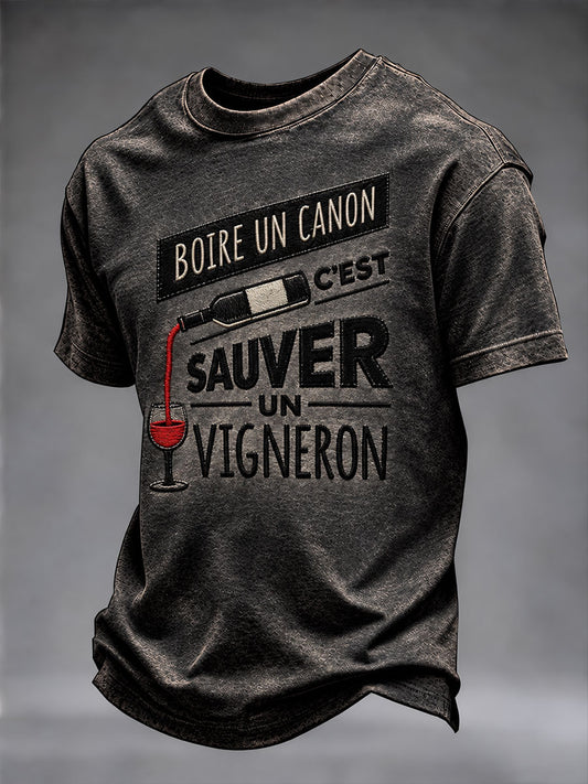 T-shirt pour hommes «Boire un canon, c’est sauver un vigneron»