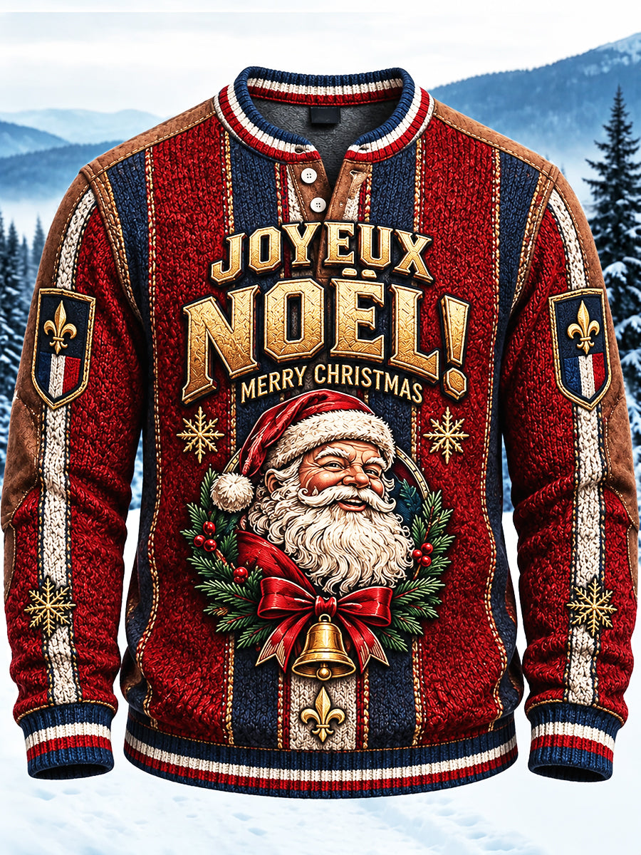 Sweat-shirt décontracté imprimé rayé de Noël français pour hommes