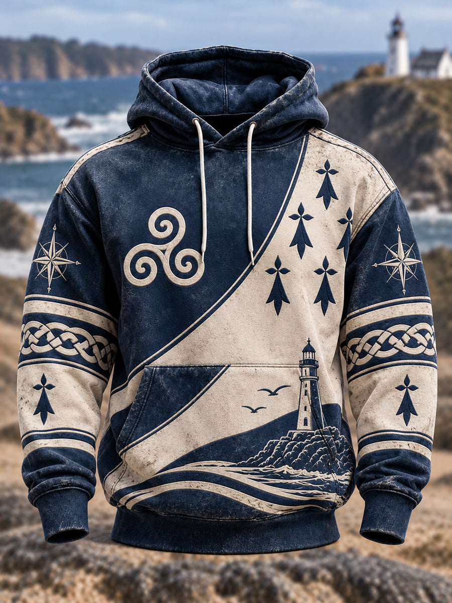 Sweat à capuche oversize à épaules tombantes avec poches pour homme, style Bretagne, France
