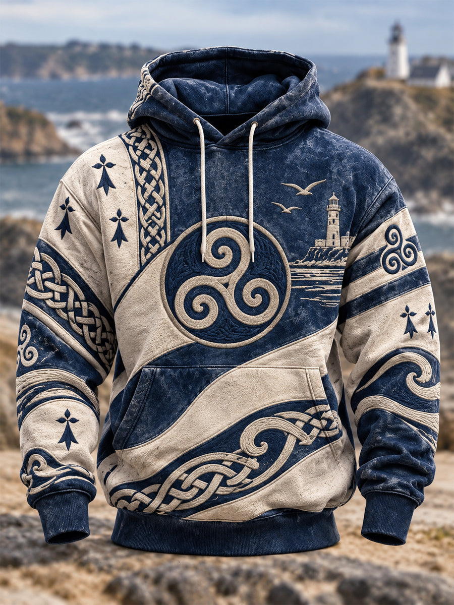Sweat à capuche oversize à épaules tombantes avec poches pour homme, style Bretagne, France