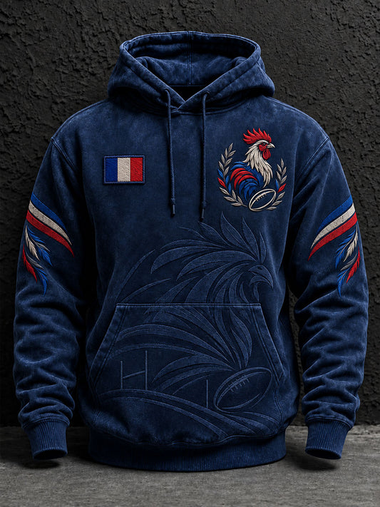 Sweat à capuche oversize à épaules tombantes pour homme, imprimé France Rugby, avec poches
