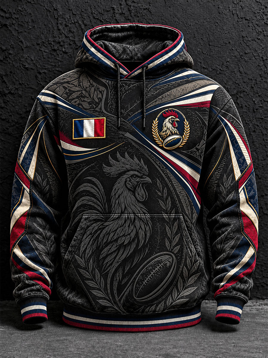 Sweat à capuche oversize à épaules tombantes pour hommes, motif rugby français