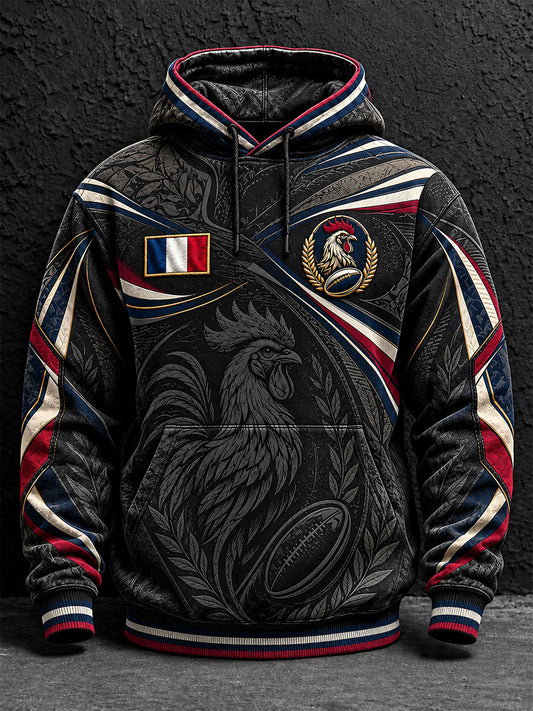 Sweat à capuche oversize à épaules tombantes pour hommes, motif rugby français