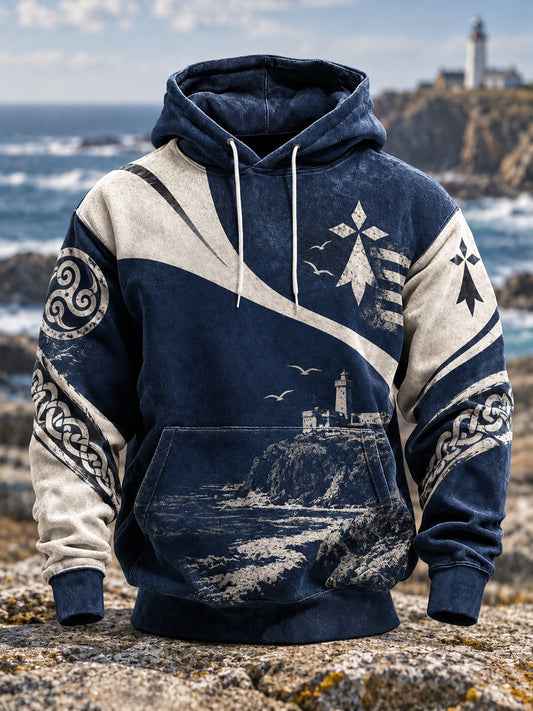 Sweat à capuche oversize à épaules tombantes avec poches pour homme, style Bretagne, France