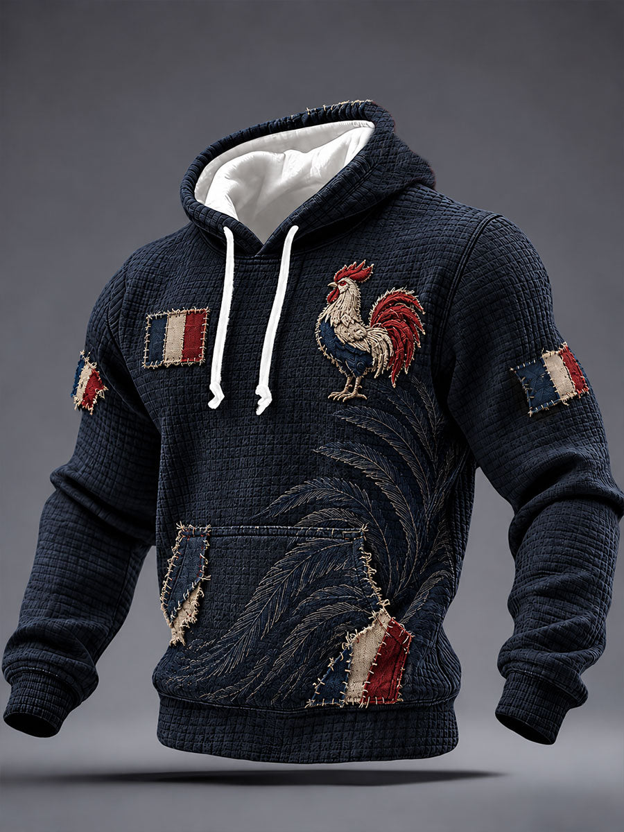 Sweat à capuche en coton à carreaux pour homme, motif coq gaulois
