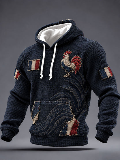 Sweat à capuche en coton à carreaux pour homme, motif coq gaulois