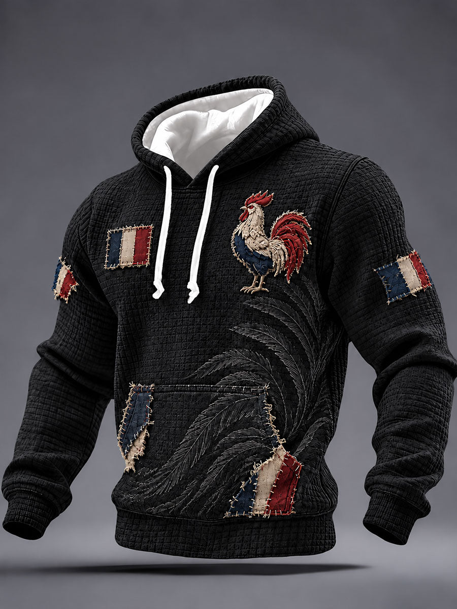 Sweat à capuche en coton à carreaux pour homme, motif coq gaulois
