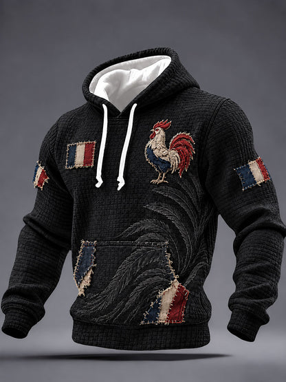 Sweat à capuche en coton à carreaux pour homme, motif coq gaulois