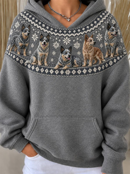Vintage Bovins Chiens Yoke Isle Motif Imprimer Hoodie des femmes