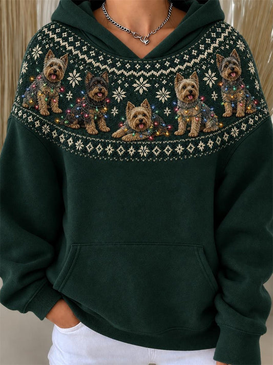 Chandail à capuchon imprimé de Noël Yorkie Dogs Yoke Isle pour femme