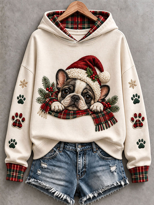Sweat à Capuche de Noël Bouledogue Français Mignon pour Femmes