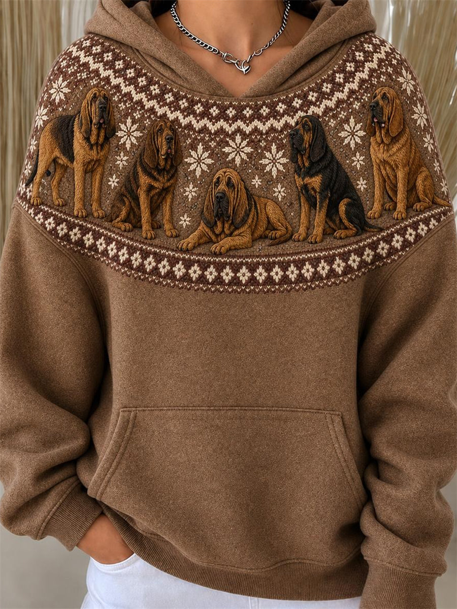 Vintage Bloodhound chiens Yoke Isle des femmes Motif Hoodie Imprimer
