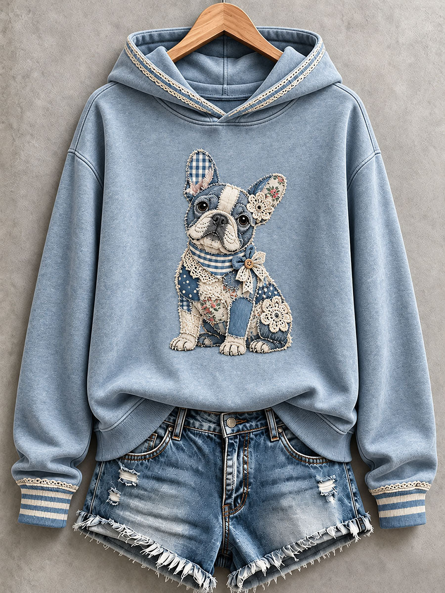 Sweat à capuche adorable pour femme, motif bouledogue français