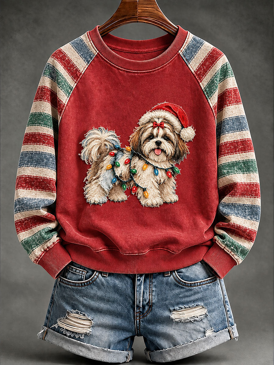 Vintage Christmas Shih Tzu Imprimer Raglan Sweatshirt Femme