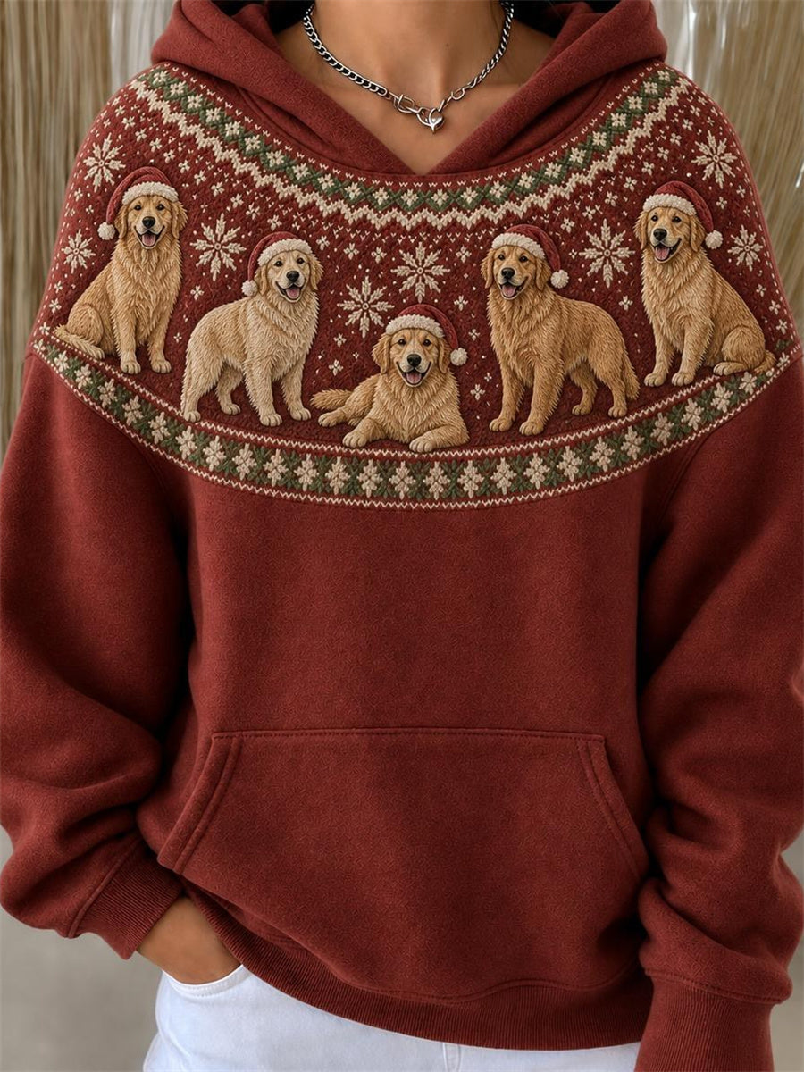 Sweat à capuche imprimé motif de Noël Golden Retriever pour femme
