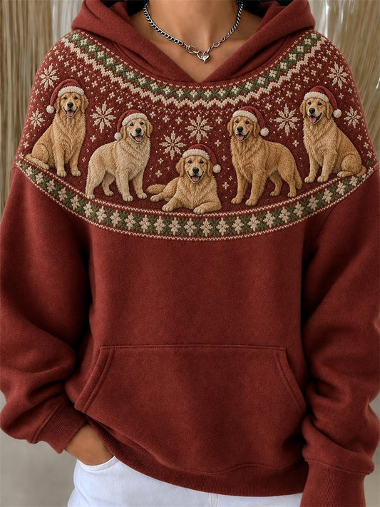 Sweat à capuche imprimé motif de Noël Golden Retriever pour femme