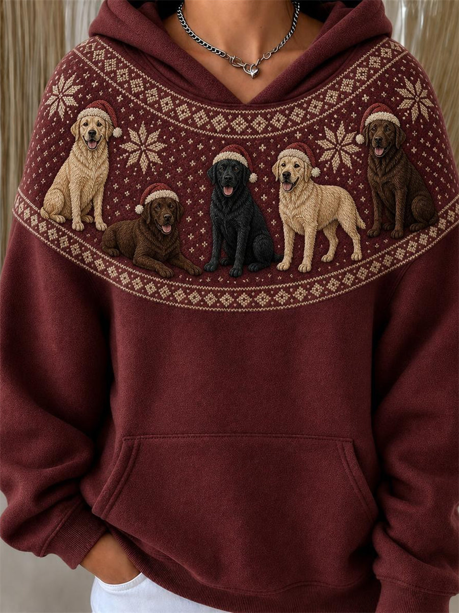 Femmes Noël Labrador Chiens Yoke Isle Motif Imprimer Hoodie