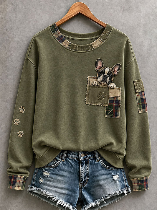 Sweat-shirt adorable pour femme avec motif de bouledogue français