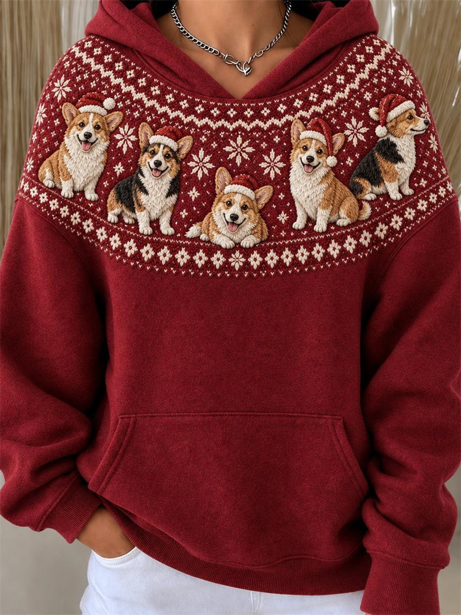 Les femmes de Noël Corgi Chiens Yoke Isle Motif Imprimer Hoodie