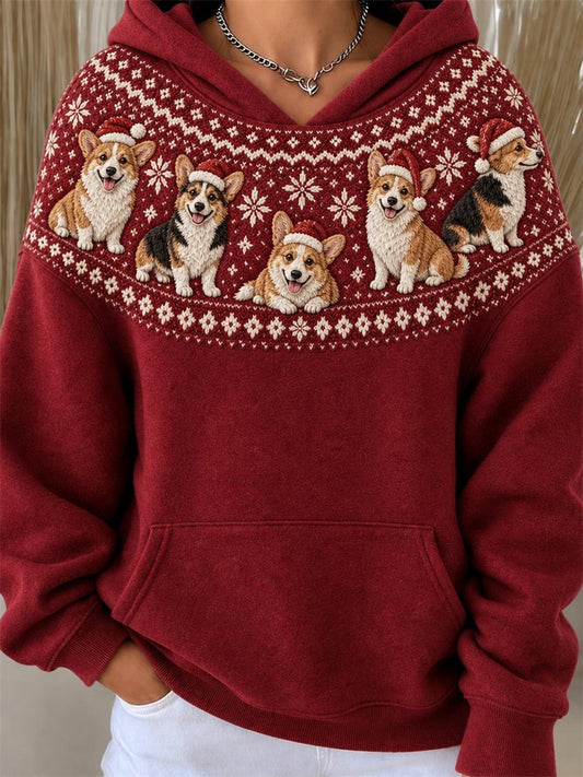 Les femmes de Noël Corgi Chiens Yoke Isle Motif Imprimer Hoodie