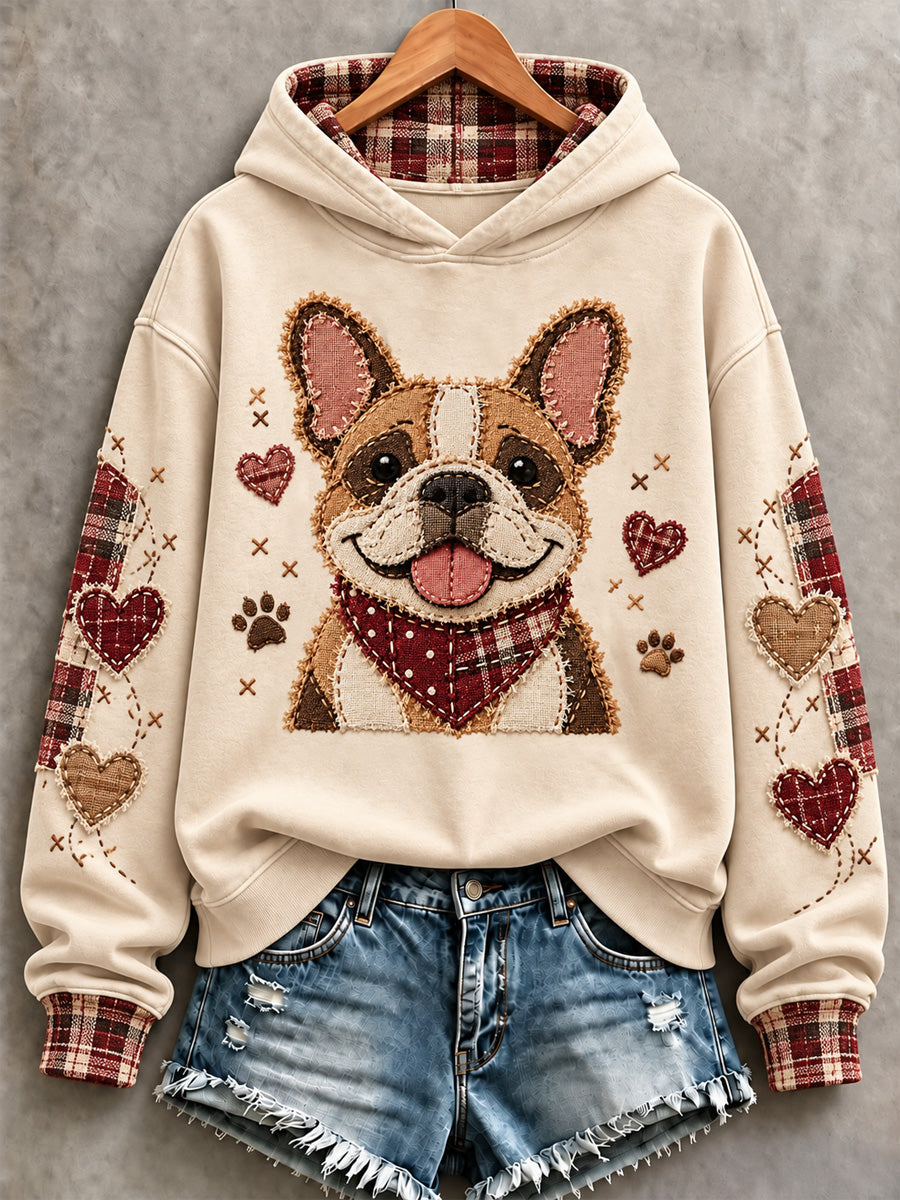 Sweat à capuche mignon pour femmes Patchwork Dog Print