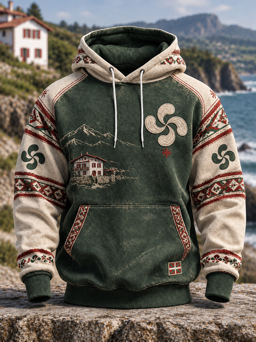Sweat à capuche oversize à épaules tombantes avec poches, Pays basque pour hommes