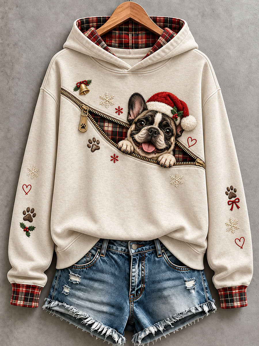 Sweat à capuche à motif de bouledogue français de Noël pour femmes