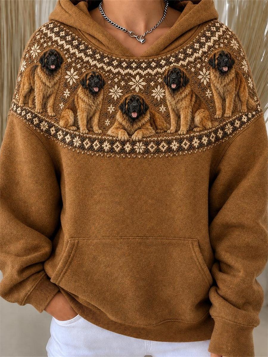 Vintage Leonberger Chiens Yoke Isle Motif Imprimer Hoodie des femmes