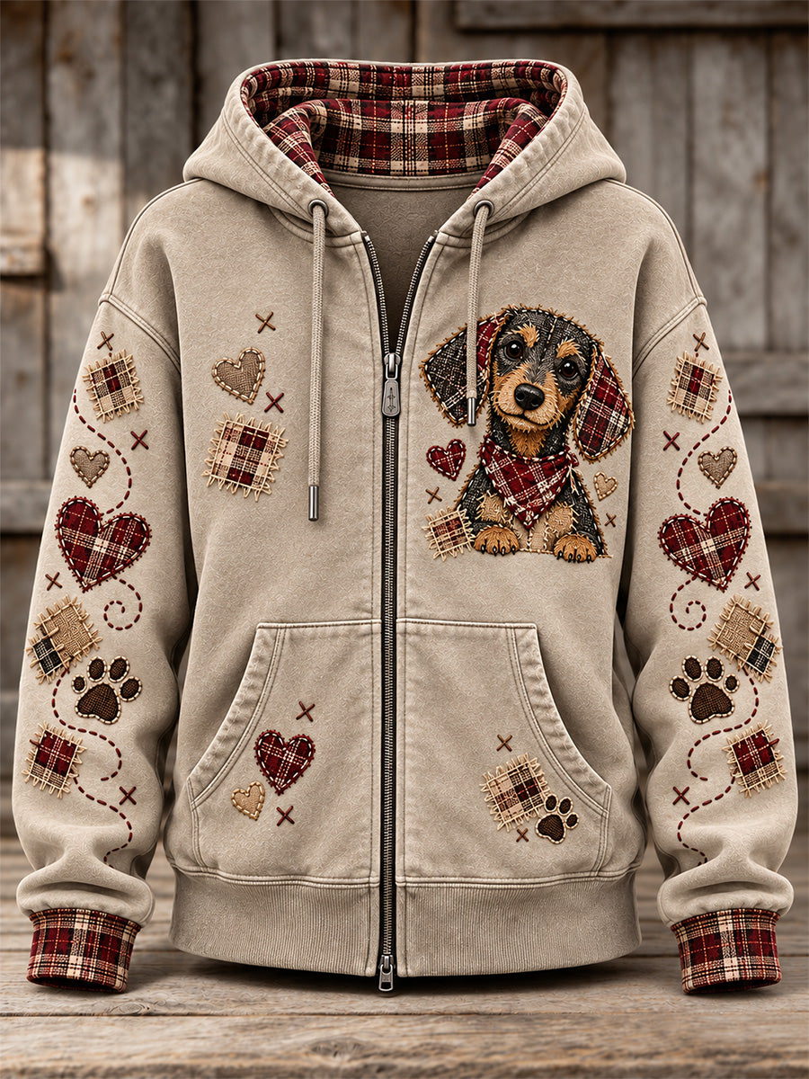 Sweat à capuche zippé à imprimé chien pour femmes