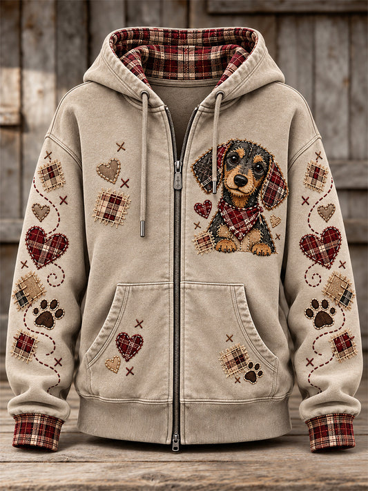 Sweat à capuche zippé à imprimé chien pour femmes