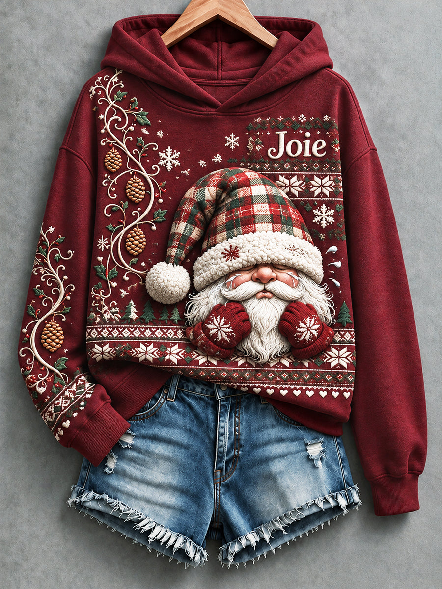 Sweat à capuche décontracté à imprimé de Noël français rouge profond pour femme