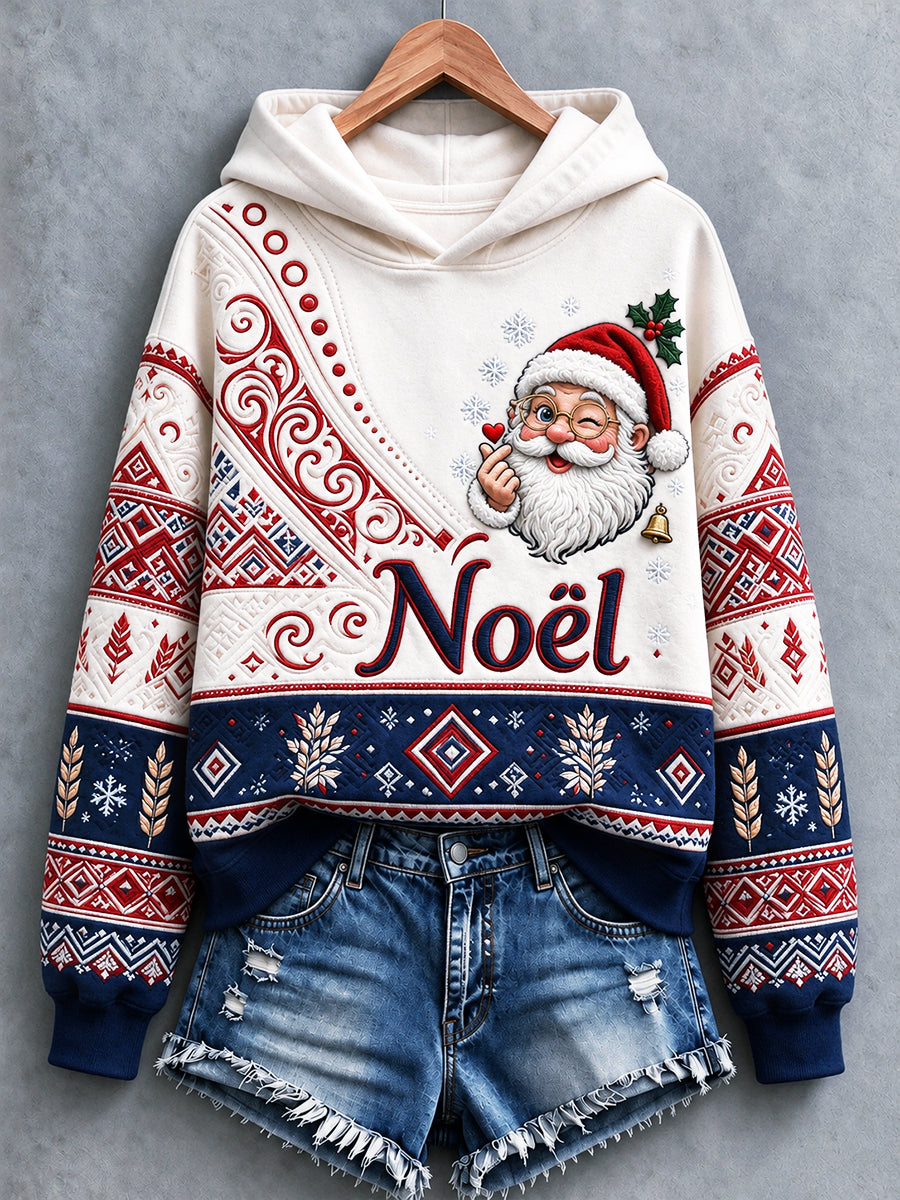 Femmes Blanc Français Noël Père Noël Ethnique Imprimer Casual Sweat à capuche
