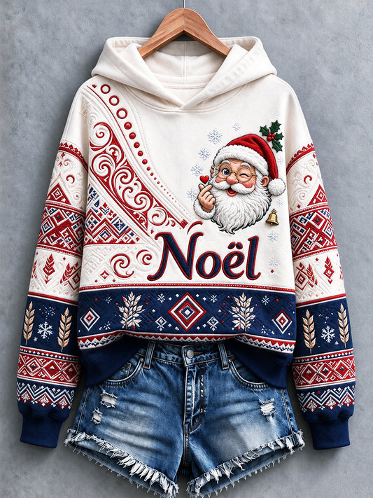 Femmes Blanc Français Noël Père Noël Ethnique Imprimer Casual Sweat à capuche
