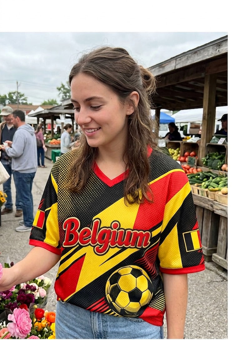 T-shirt de fan avec impression artistique pour soutenir le football féminin belge